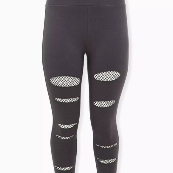 Torrid Full Length Signature Waist Split Legging gray fishnet mesh inset 3x NEW - Picture 5 of 6